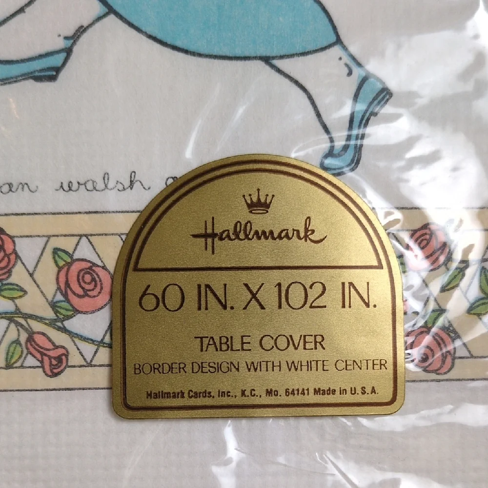 Vintage 1969 Hallmark Floral Dancing Friends Party Tablecloth Joan Walsh Angulnd
